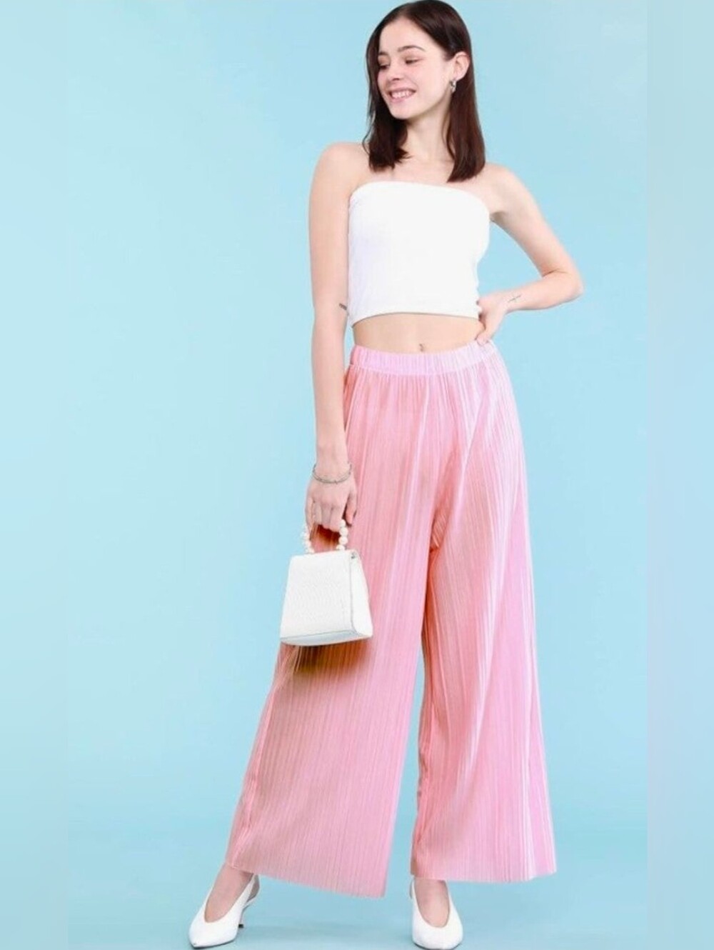 Made by Johnny Women's Stripe Wide Leg Palazzo See Through Cover Up Pants (NWOT)